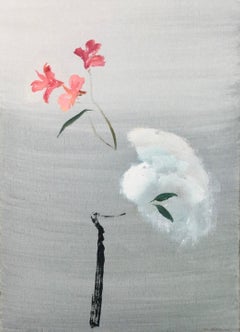 Darker Shade of White - oil painting, still life, flower, grey and pink