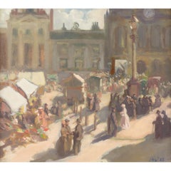 The Old Market Place, Huddersfield, Early 20th-Century Oil Painting