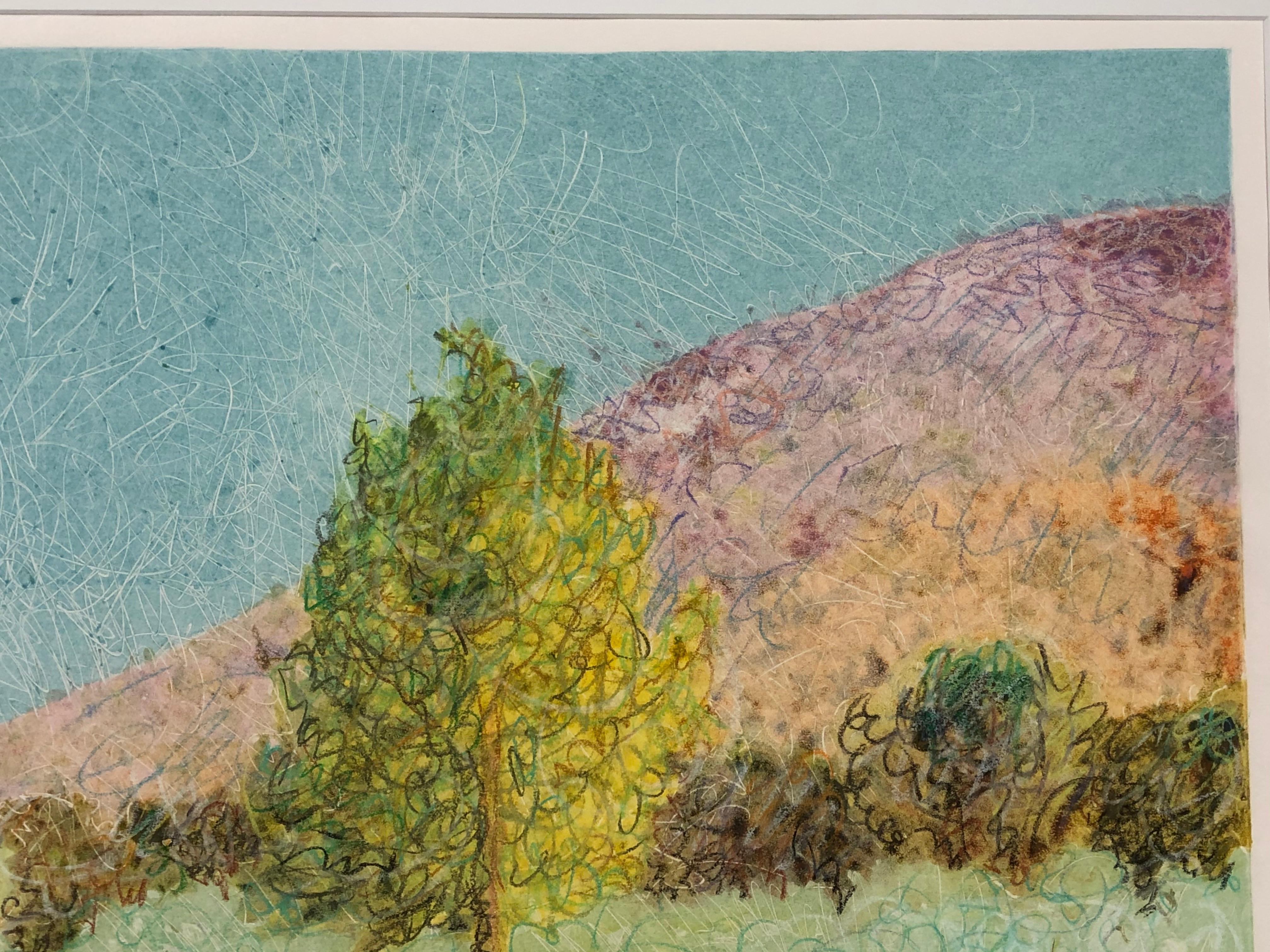 Bois de coton dans le Canyon de Jemez, par John Hogan, technique mixte, monotype, Nouveau-Mexique en vente 1