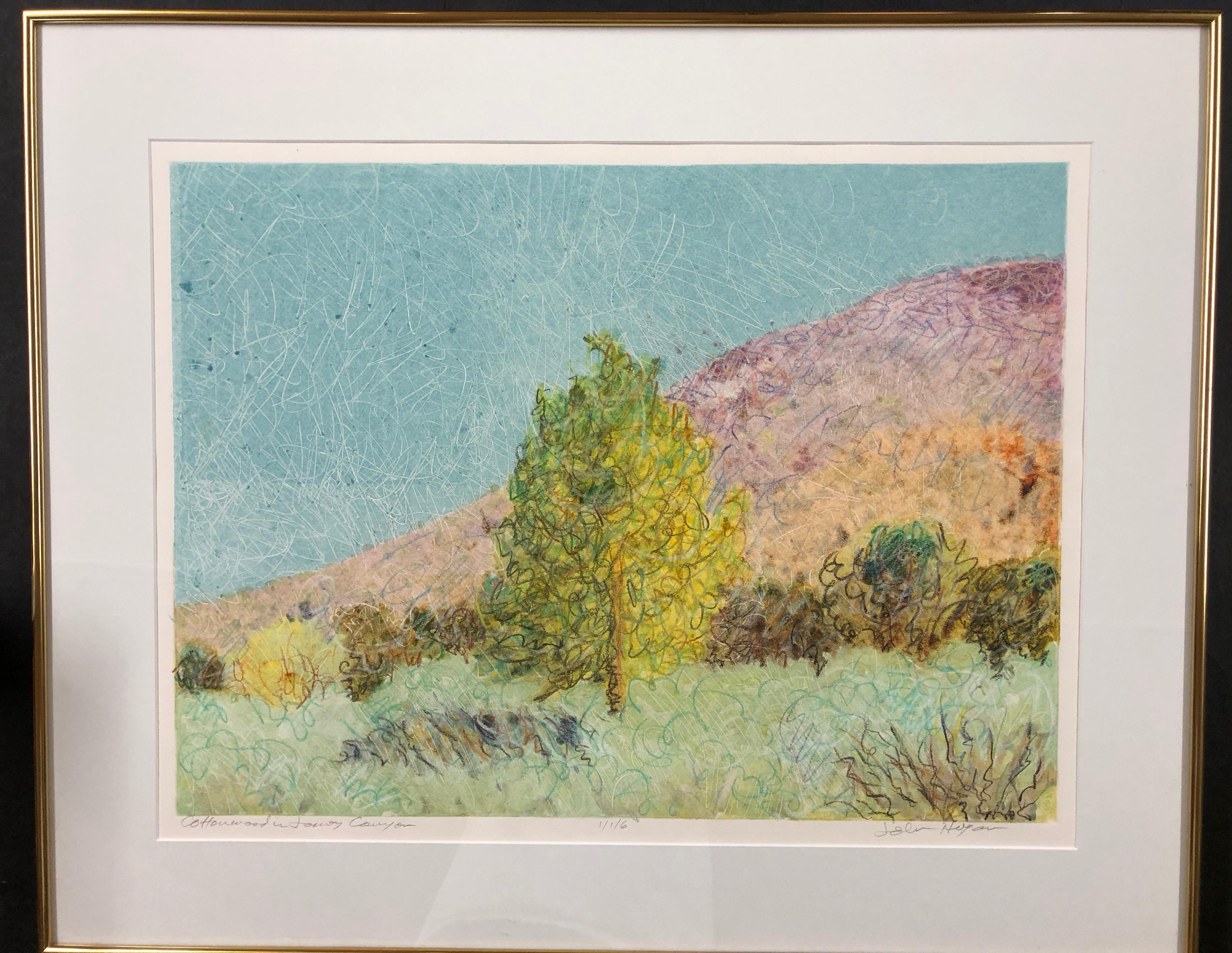 Cottonwood in Jemez Canyon, by John Hogan, mixed media, monotype, New Mexico