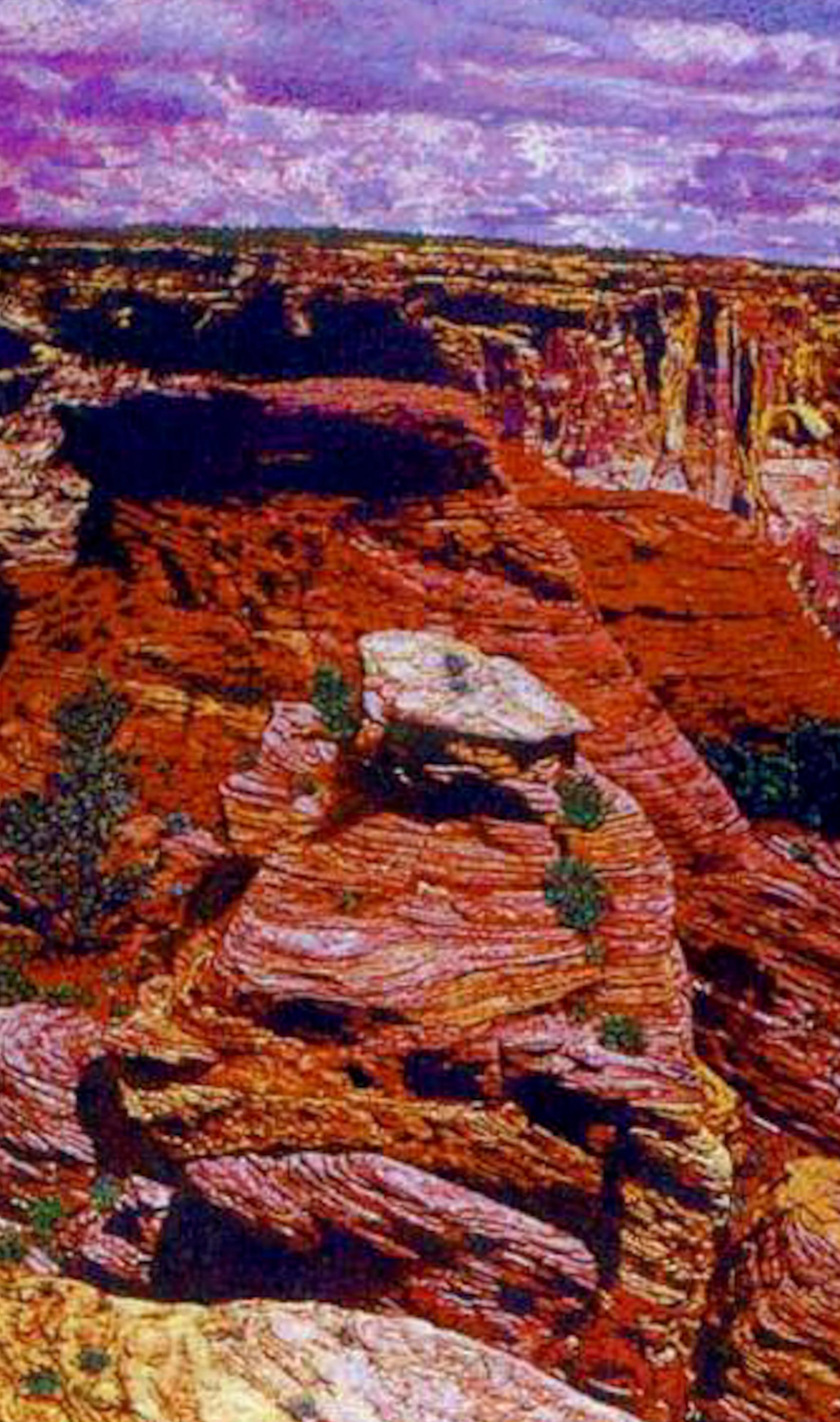 Canyon and Clouds, peinture de paysage désertique, rouge, violet, marron John Hogan en vente 2