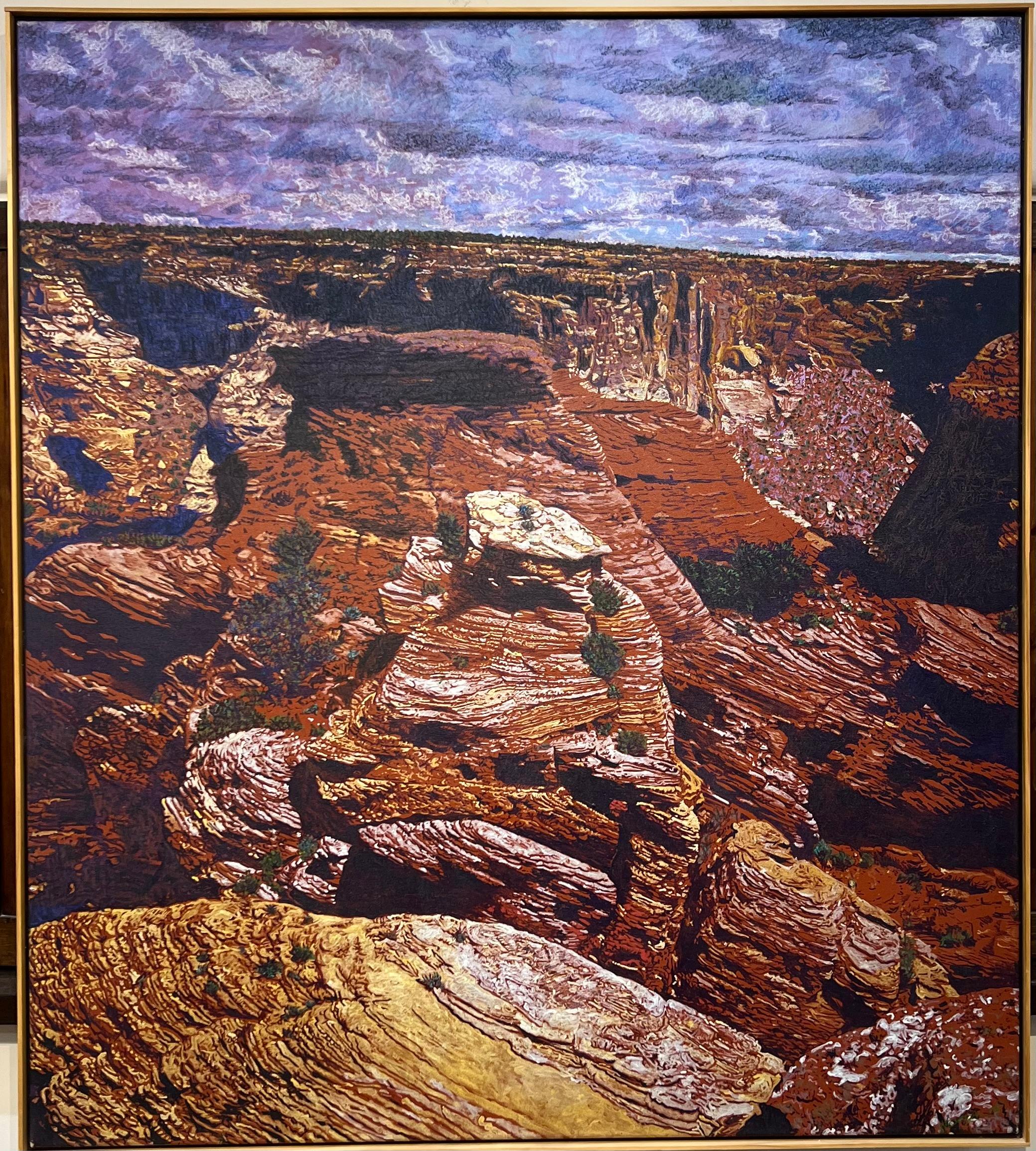 Canyon and Clouds, desert landscape painting, red, purple, brown John Hogan