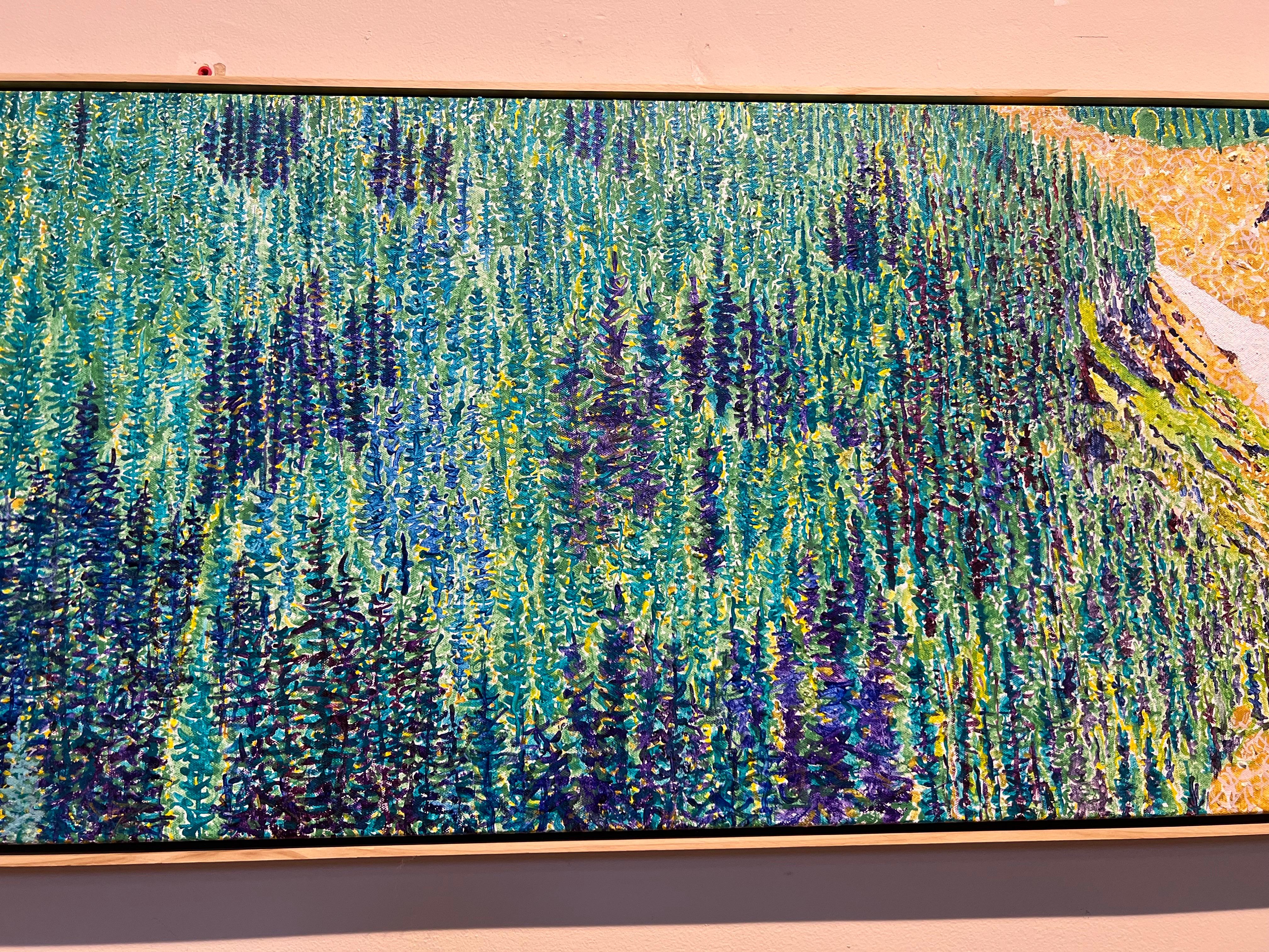 Forest and Mountain Stream, landscape, painting, by John Hogan, Santa Fe, blue For Sale 1