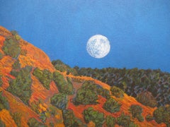 Ghost Moon Rising, New Mexico, desert landscape painting, full moon, blue sky