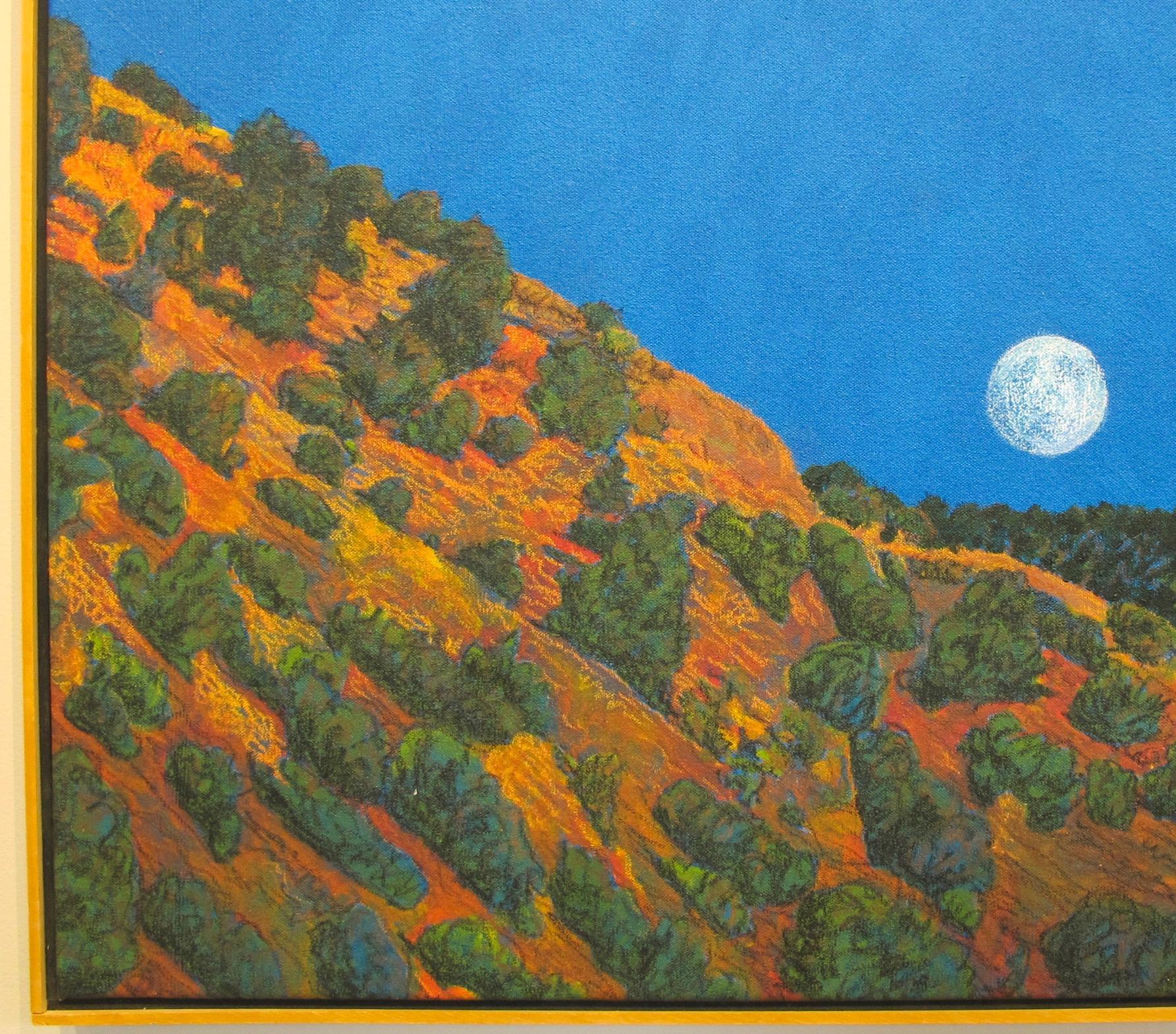 Ghost Moon Rising, Nouveau-Mexique, peinture de paysage désertique, pleine lune, ciel bleu - Contemporain Painting par John Hogan
