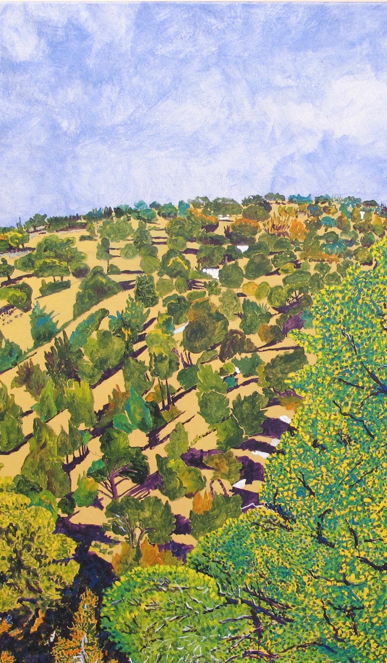 Hillside From Studio, by John Hogan, mountain landscape painting, green, blue  For Sale 1