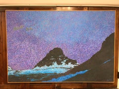 Pintura nocturna, morada, azul, negra de paisaje, obra única sobre lienzo, color oscuro