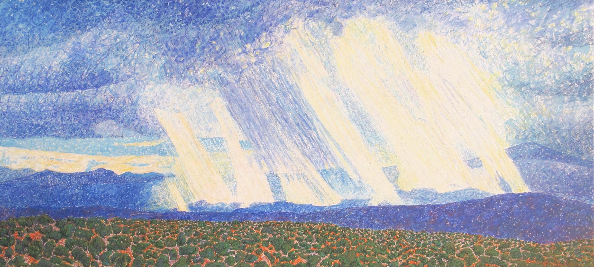 Rain and Sun-View From Studio, John Hogan New Mexico landscape painting mountain 1