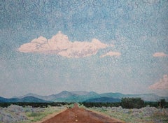Santa Fe Road, by John Hogan, painting, large, landscape, blue, clouds, texture