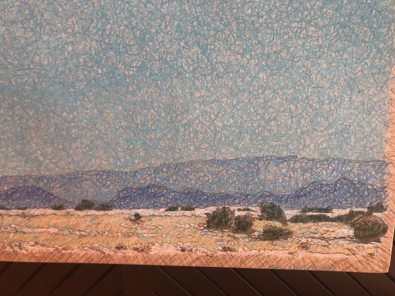 Sky Over Santa Fe, acrylique sur toile, grande peinture, ciel bleu, paysage en vente 2