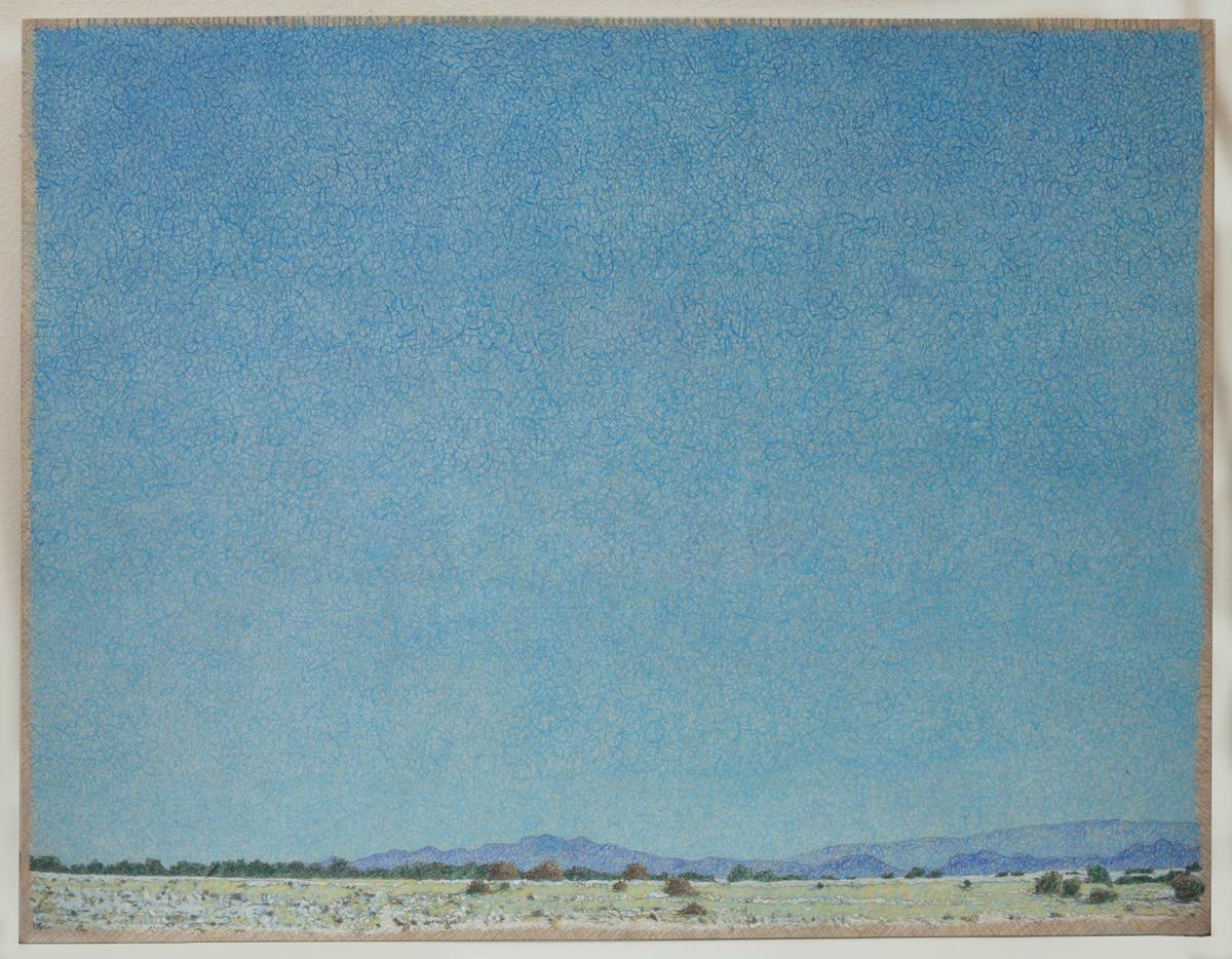 Sky Over Santa Fe, acrylique sur toile, grande peinture, ciel bleu, paysage - Mixed Media Art de John Hogan (American)