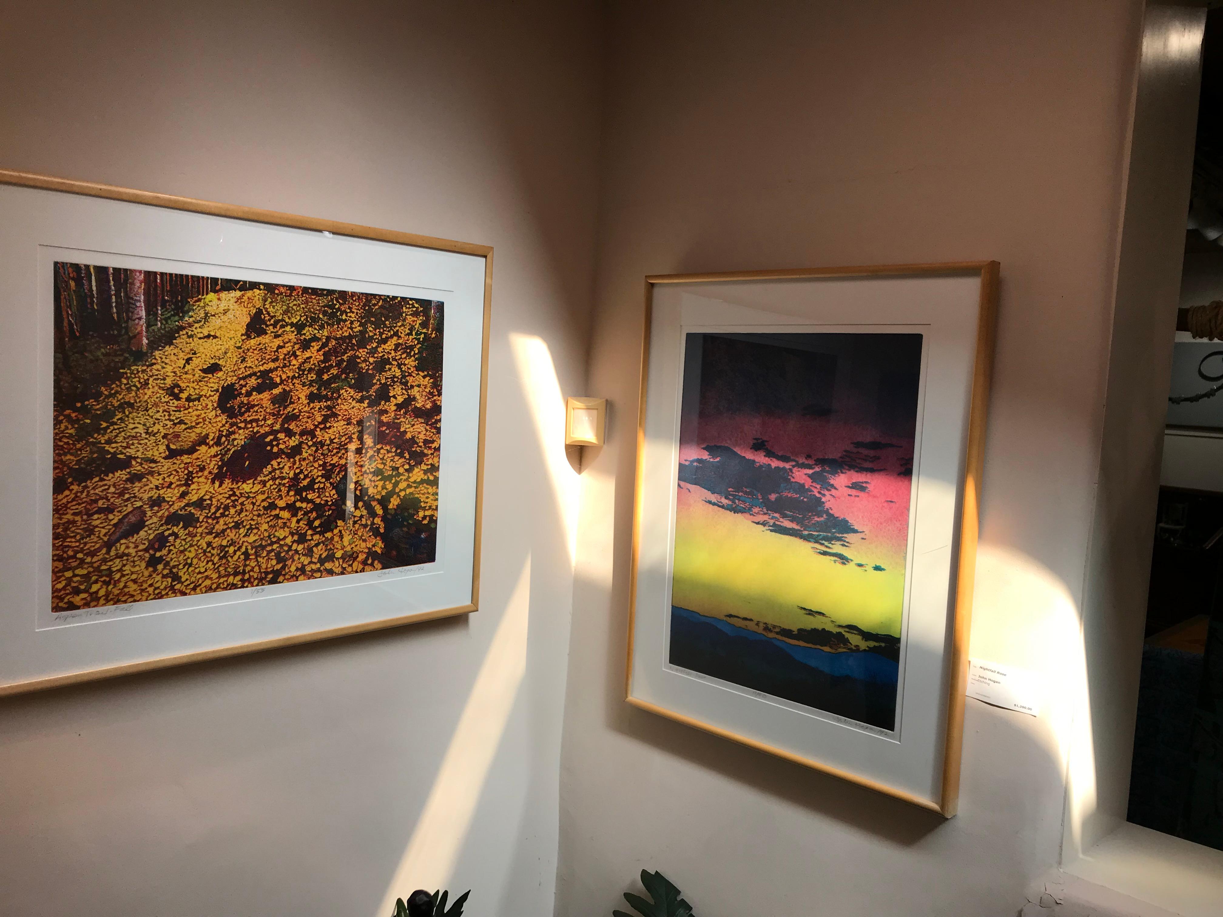 Aspen Trail- Otoño, grabado en color, John Hogan, amarillos, dorados, paisaje forestal - Print Contemporáneo de John Hogan (American)