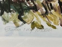 Evening Moon monotype by John Hogan, unique framed landscape with clouds