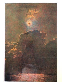 Lunar Eclipse, by John Hogan, etching, landscape, red, brown, limited, edition