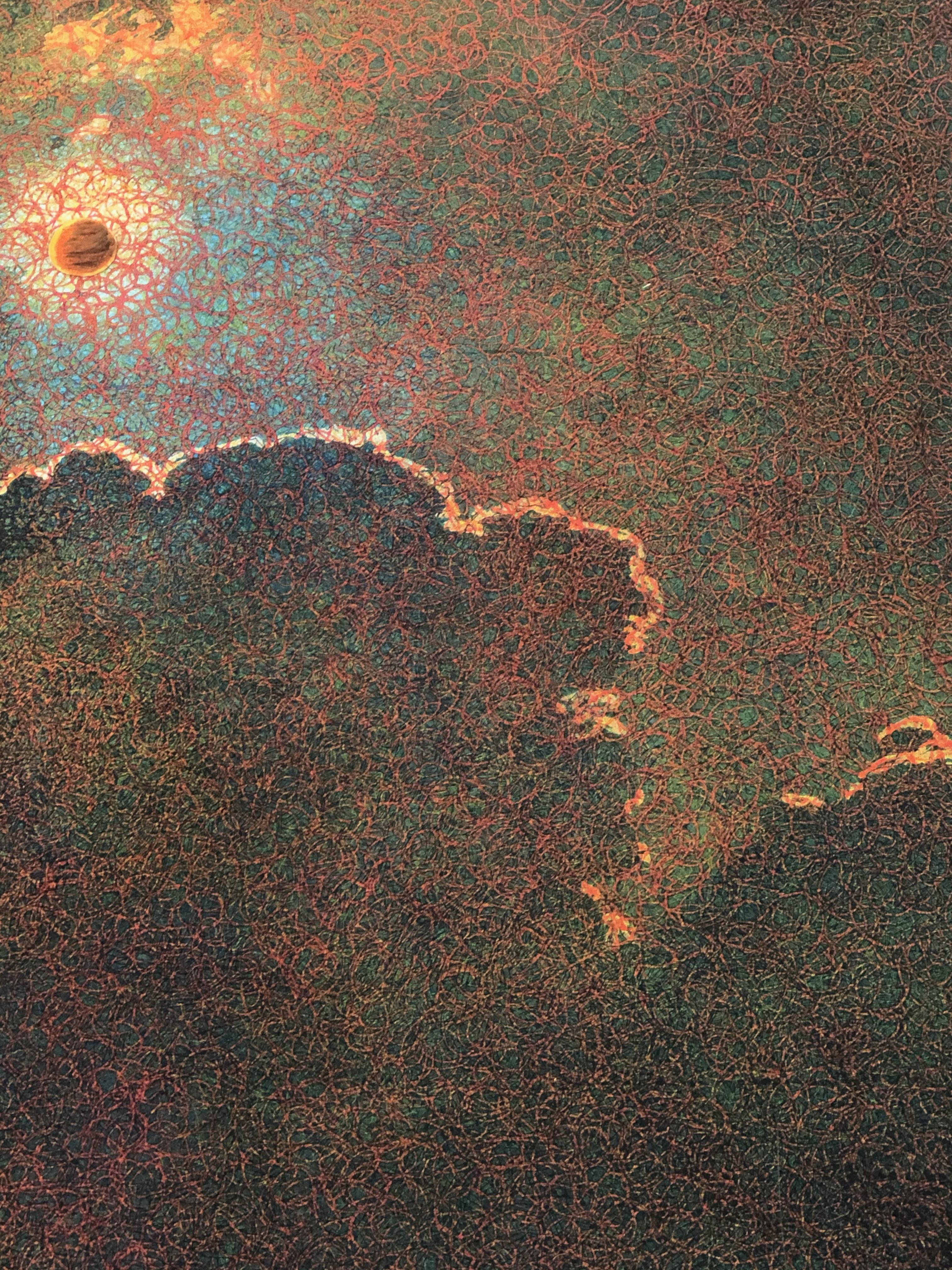 Eclipse lunar, de John Hogan, aguafuerte, paisaje, rojo, marrón, edición, limitada - Print Contemporáneo de John Hogan (American)