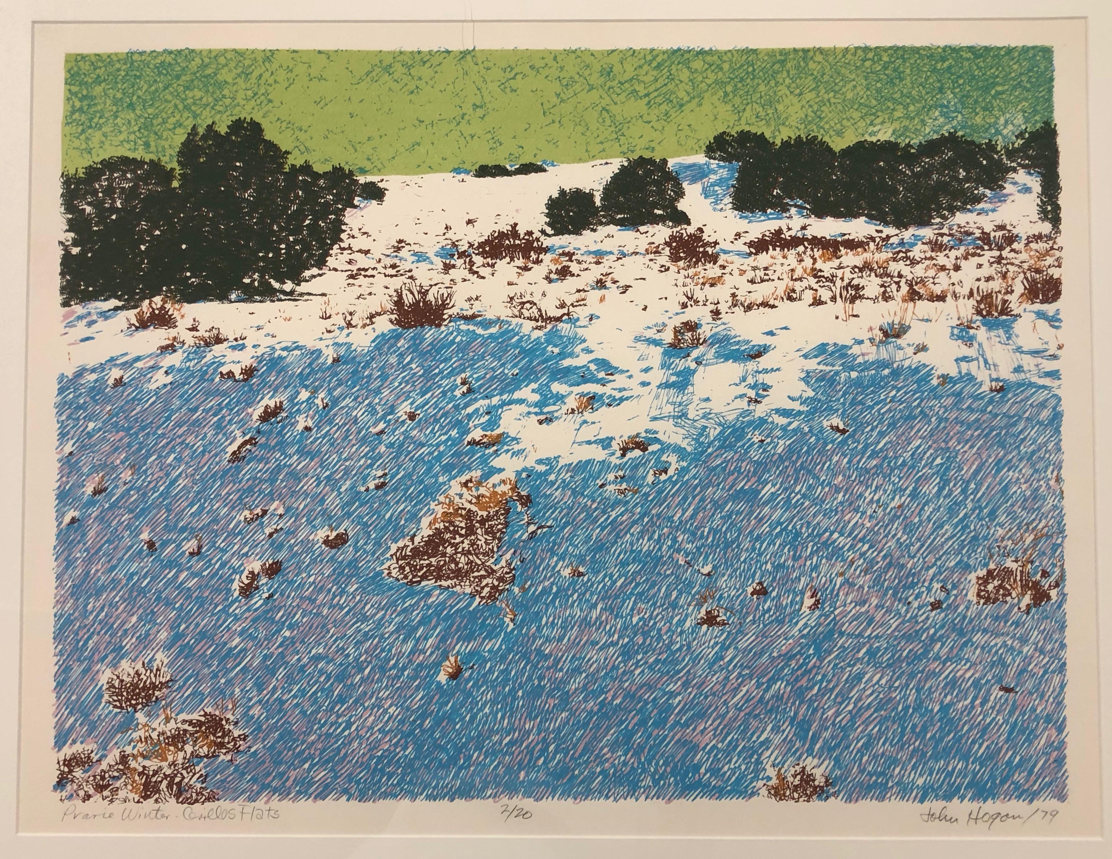 Prairie Winter – Cerrillos Flats, von John Hogan, Serigrafie, New Mexico Landschaft im Angebot 1