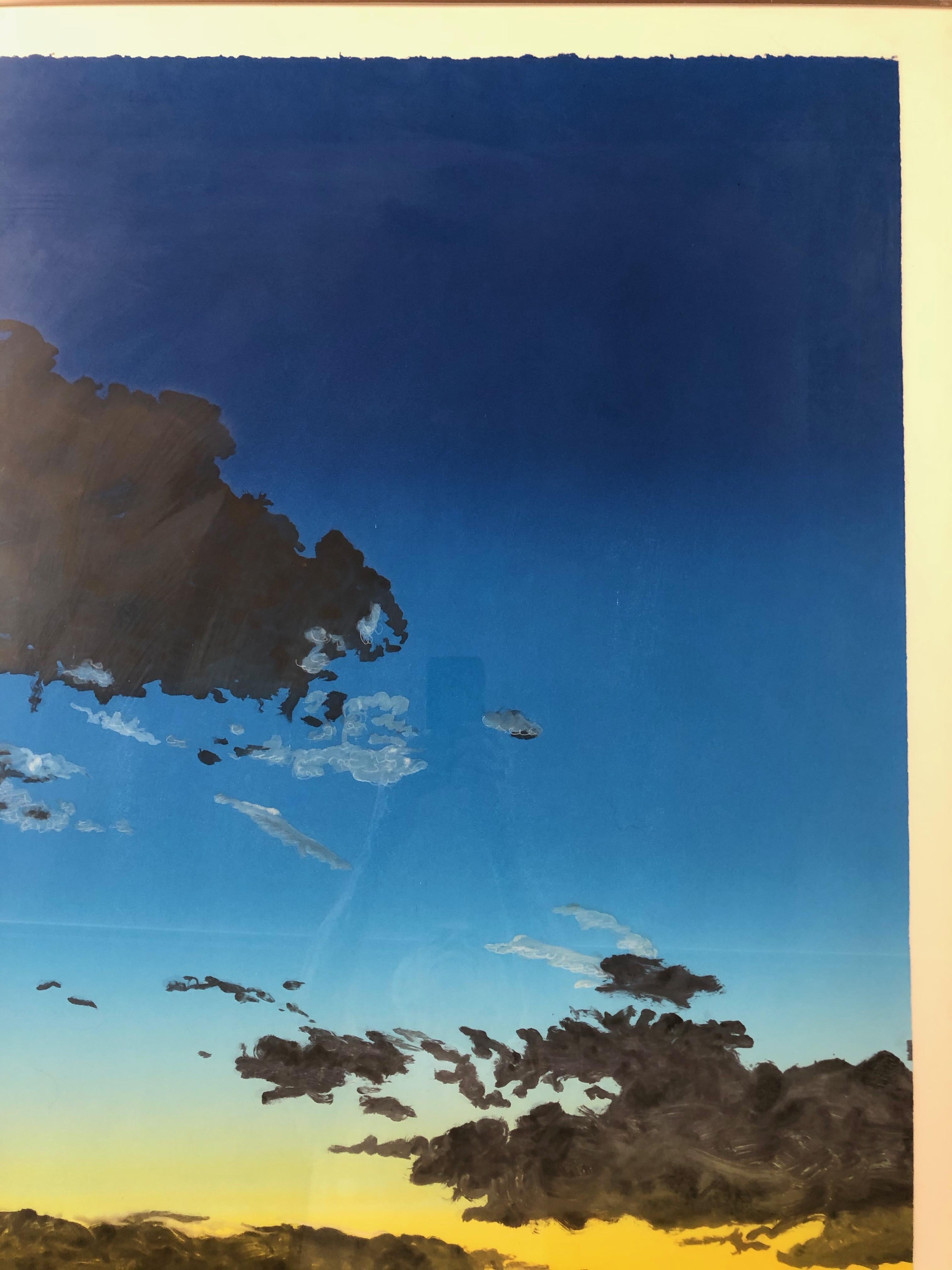 Sunset Clouds by John Hogan framed monotype Desert Sky blue, black, orange 

John Hogan A graduate of Northeast Louisiana State University with a bachelor's degree and New Mexico Highlands University with a Masters in Art Hogan studied with Edward