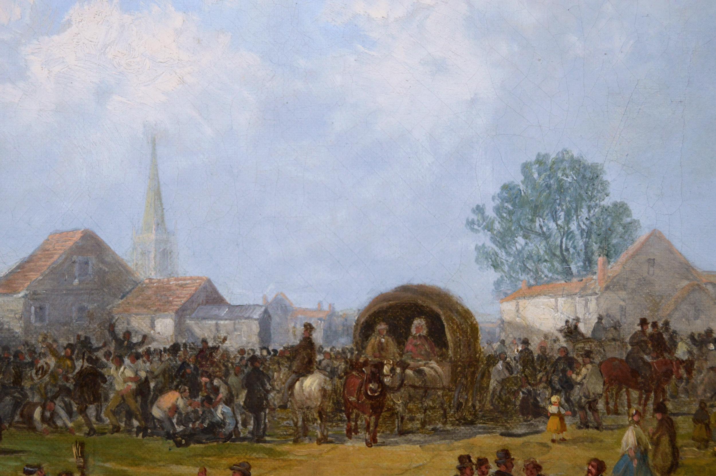 Paesaggio del XIX secolo dipinto a olio di una fiera di paese in vendita 1