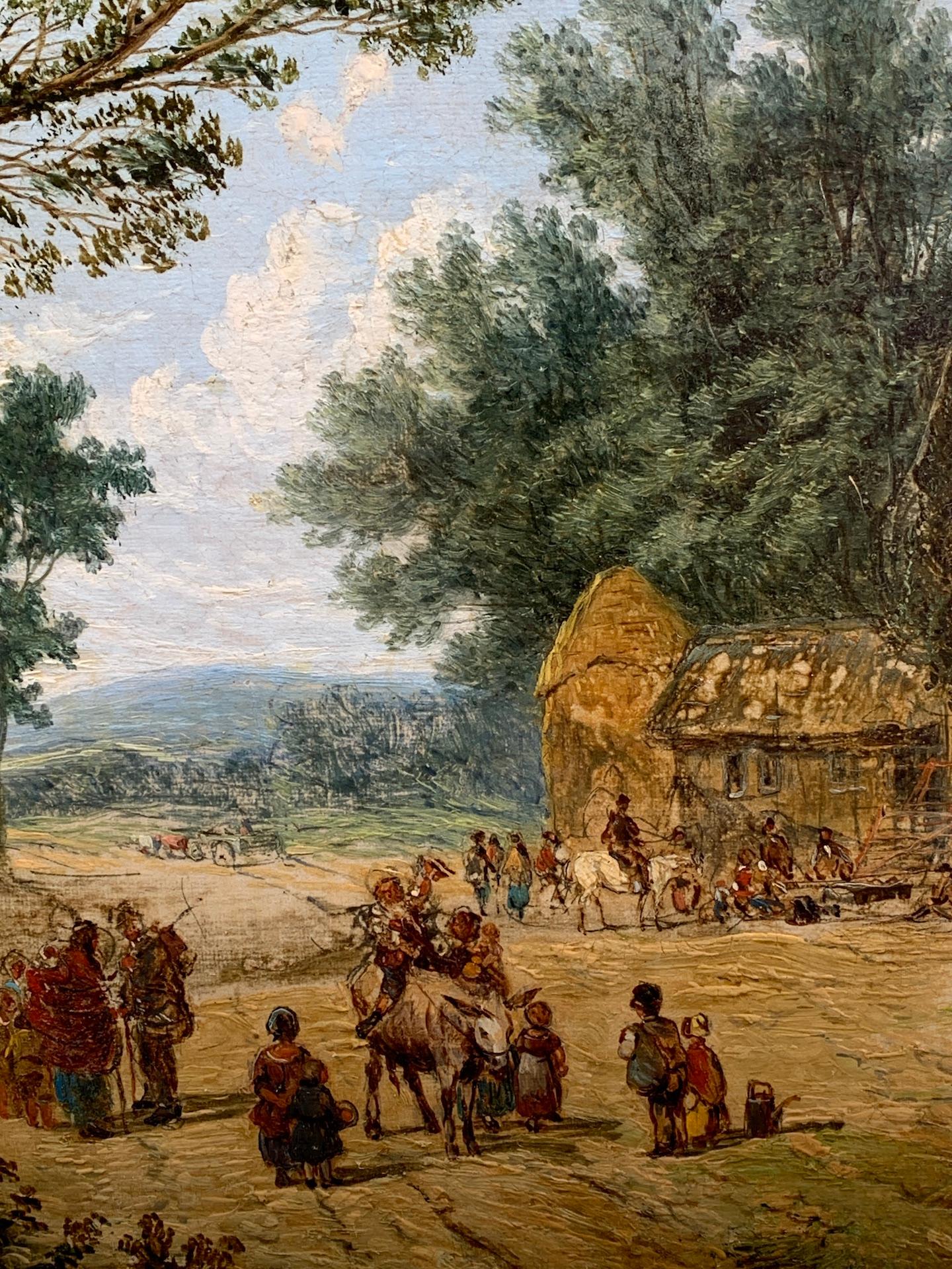  Antikes Ölgemälde einer englischen Dorflandschaft, mit Pferden, Menschen, einem pub. (Viktorianisch), Painting, von John Holland Senior