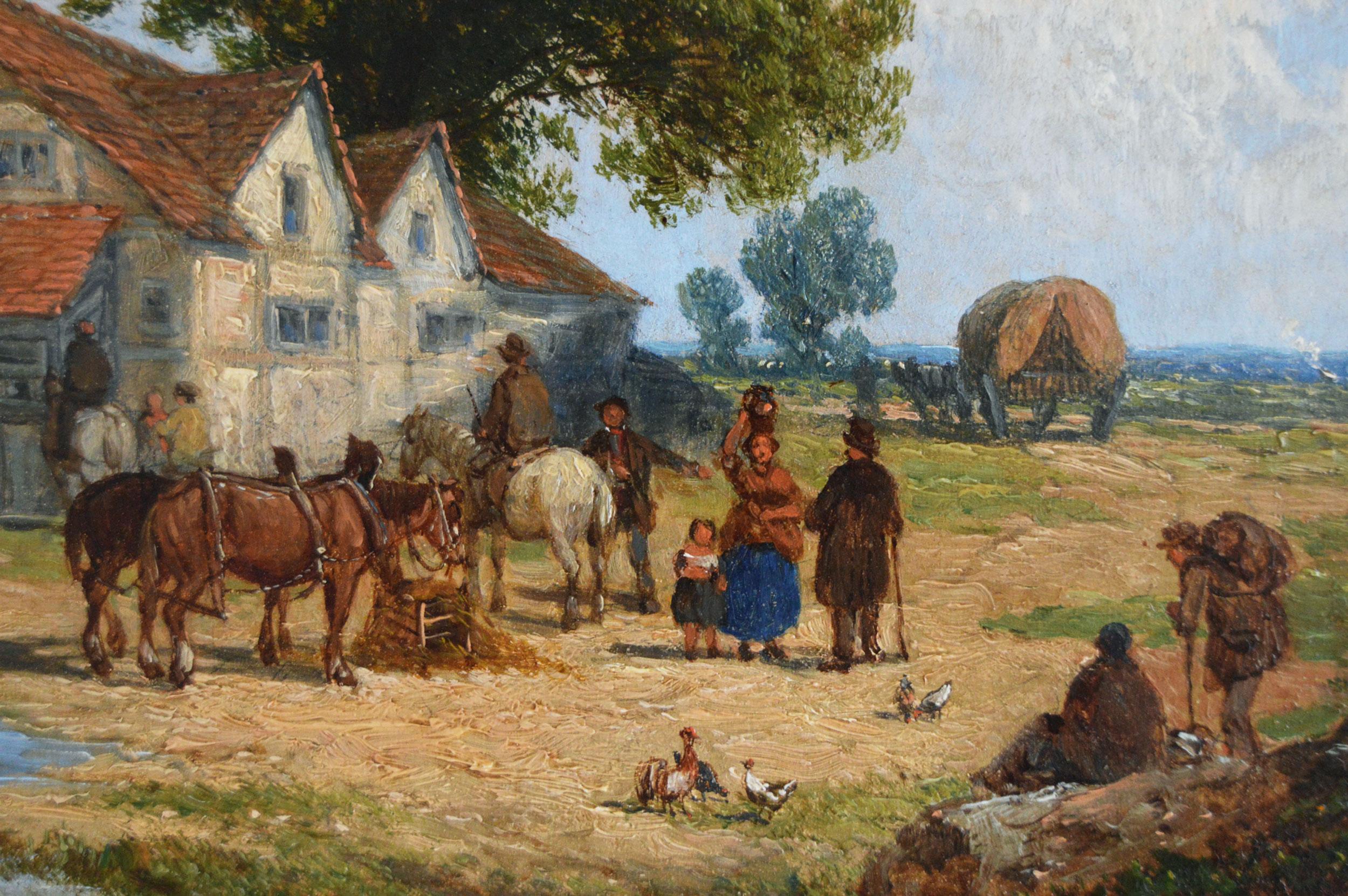 Pareja de óleos paisajísticos del siglo XIX sobre un pueblo en venta 2