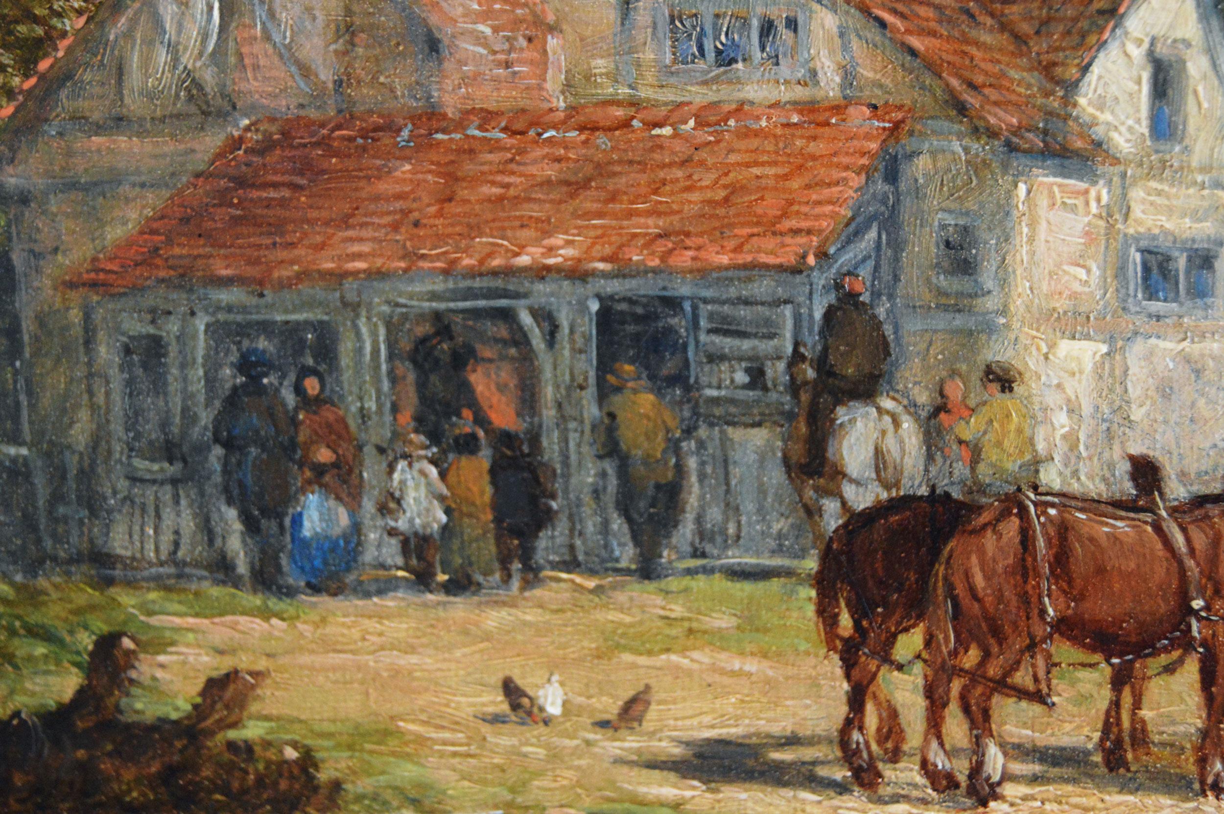 Pareja de óleos paisajísticos del siglo XIX sobre un pueblo en venta 3