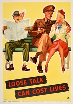 Original Vintage Poster Loose Talk Can Cost Lives WWII War News National Defense