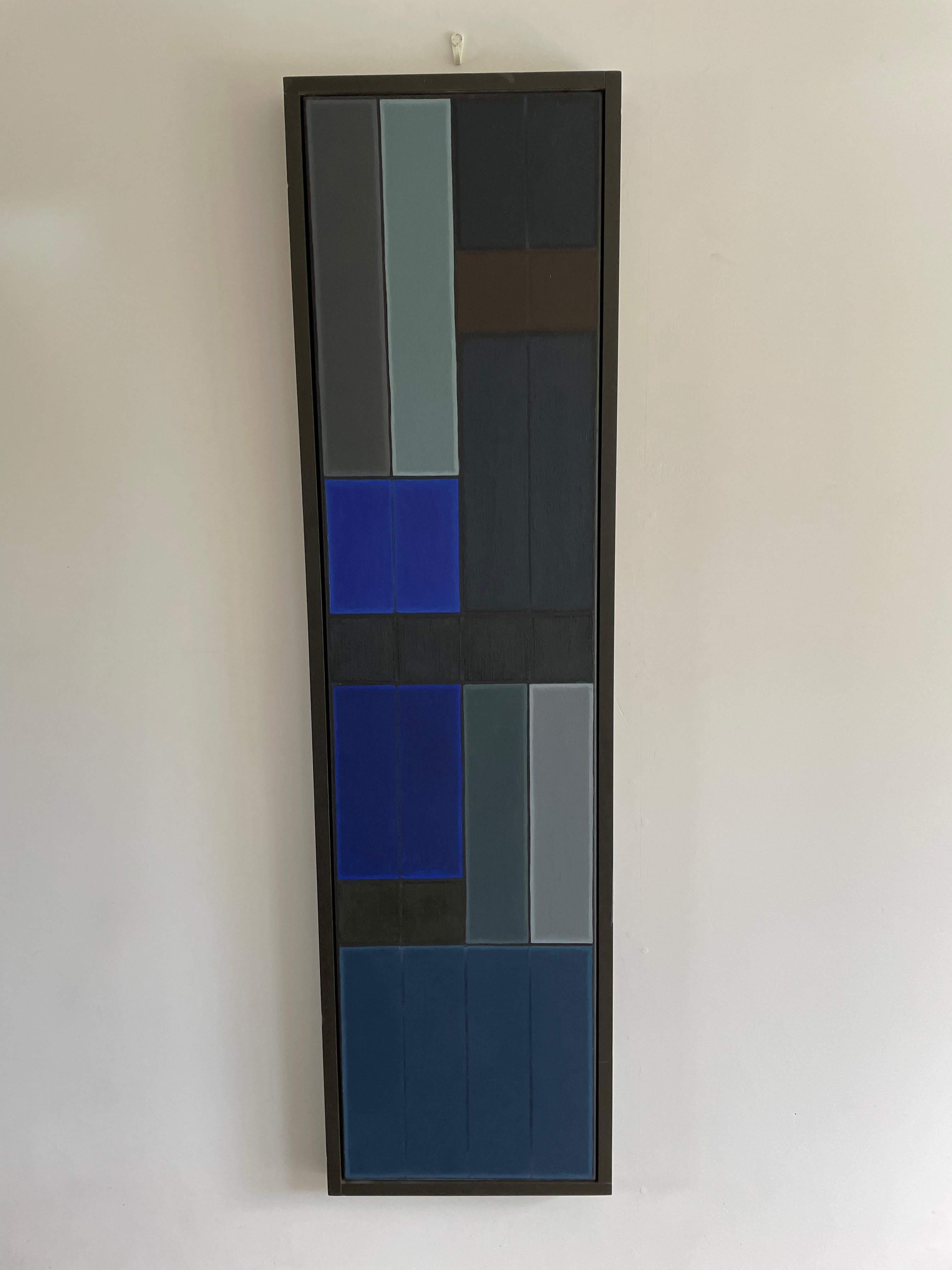 Numero 1 astratto blu senza titolo.  Pittura ad olio geometrica - Painting di John Hopwood