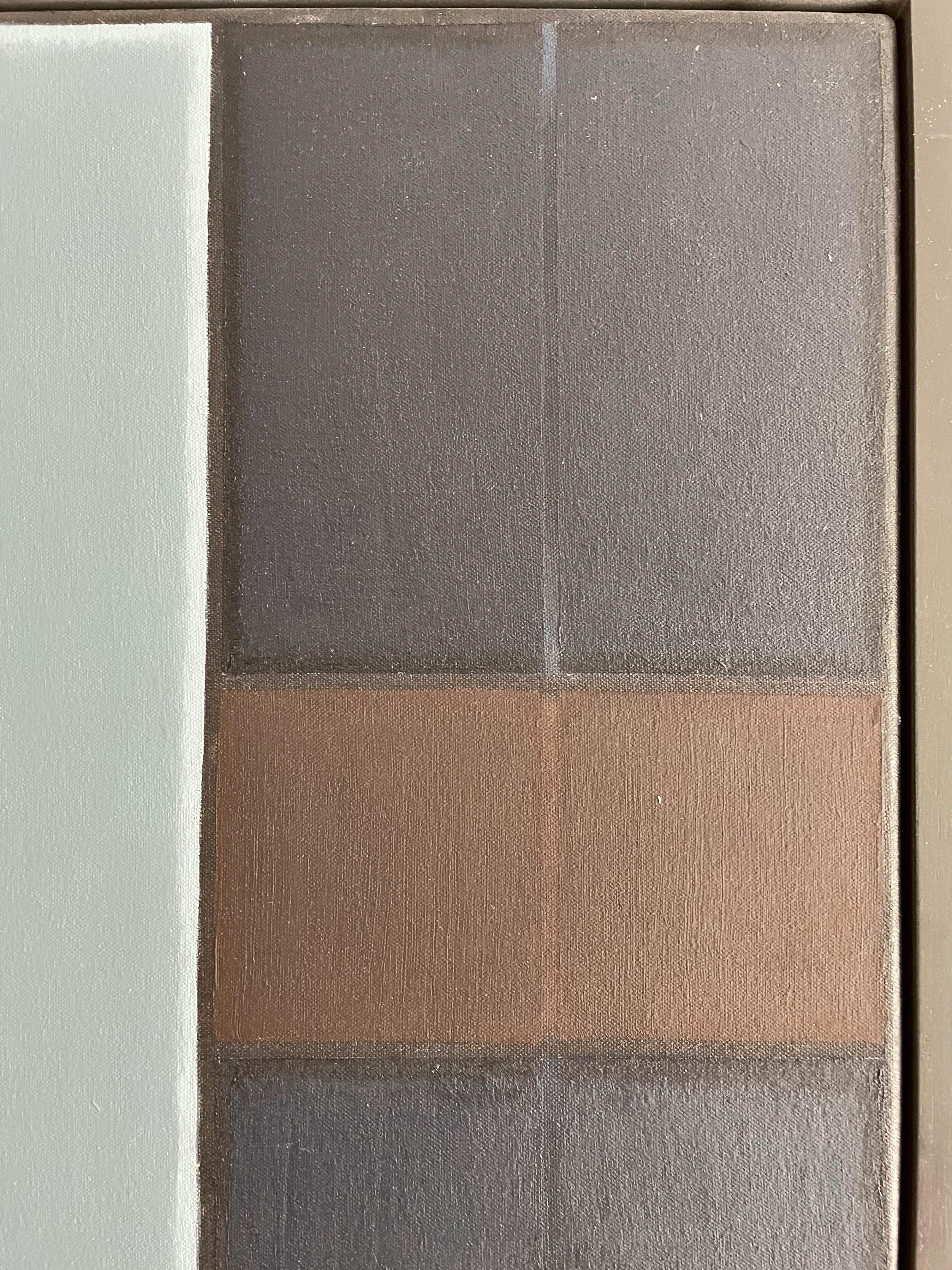 Numero 1 astratto blu senza titolo.  Pittura ad olio geometrica - Abstract Painting Grigio di John Hopwood