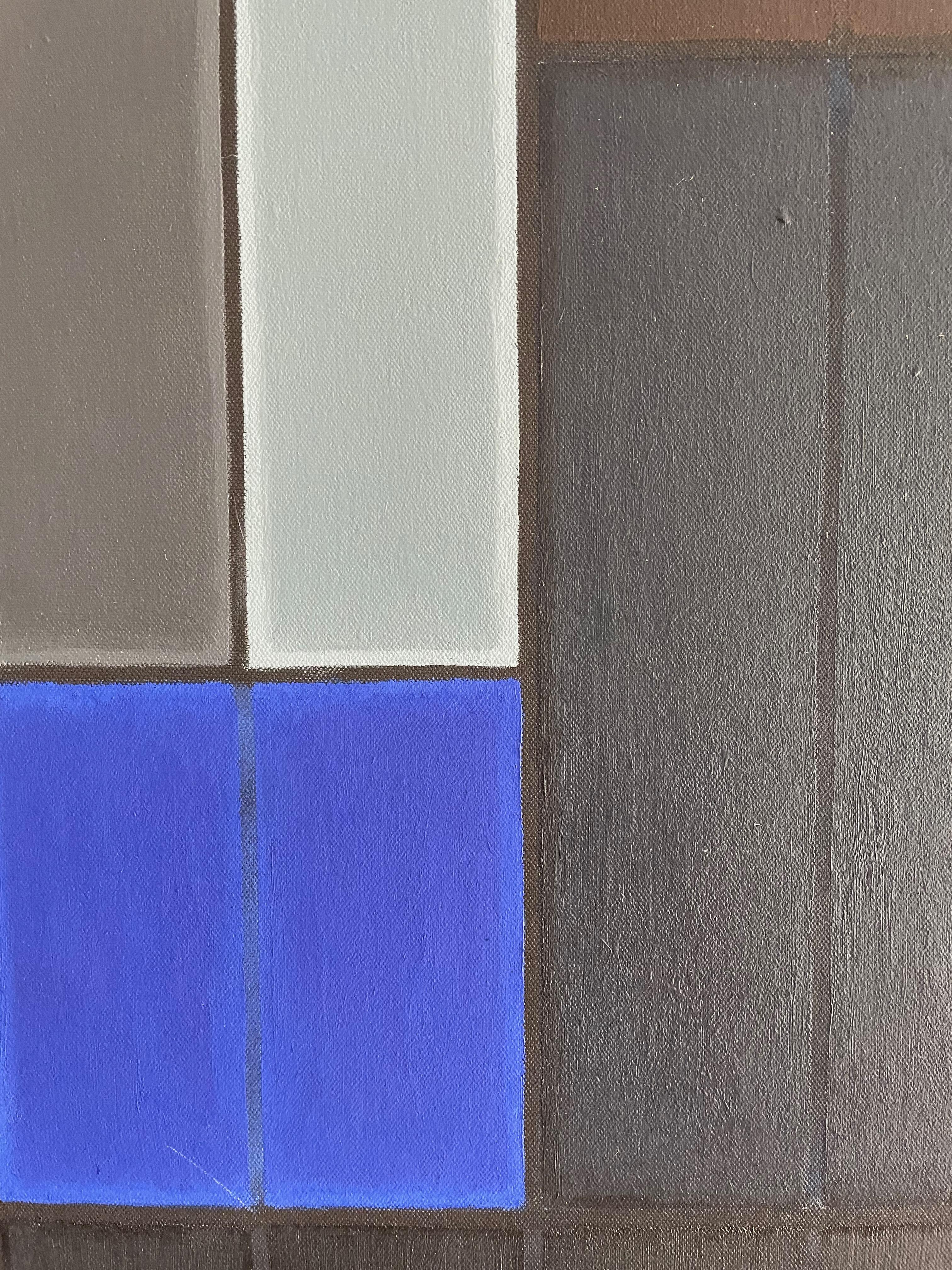 Ohne Titel Blaue abstrakte Nummer 2.  Geometrisches Ölgemälde – Painting von John Hopwood