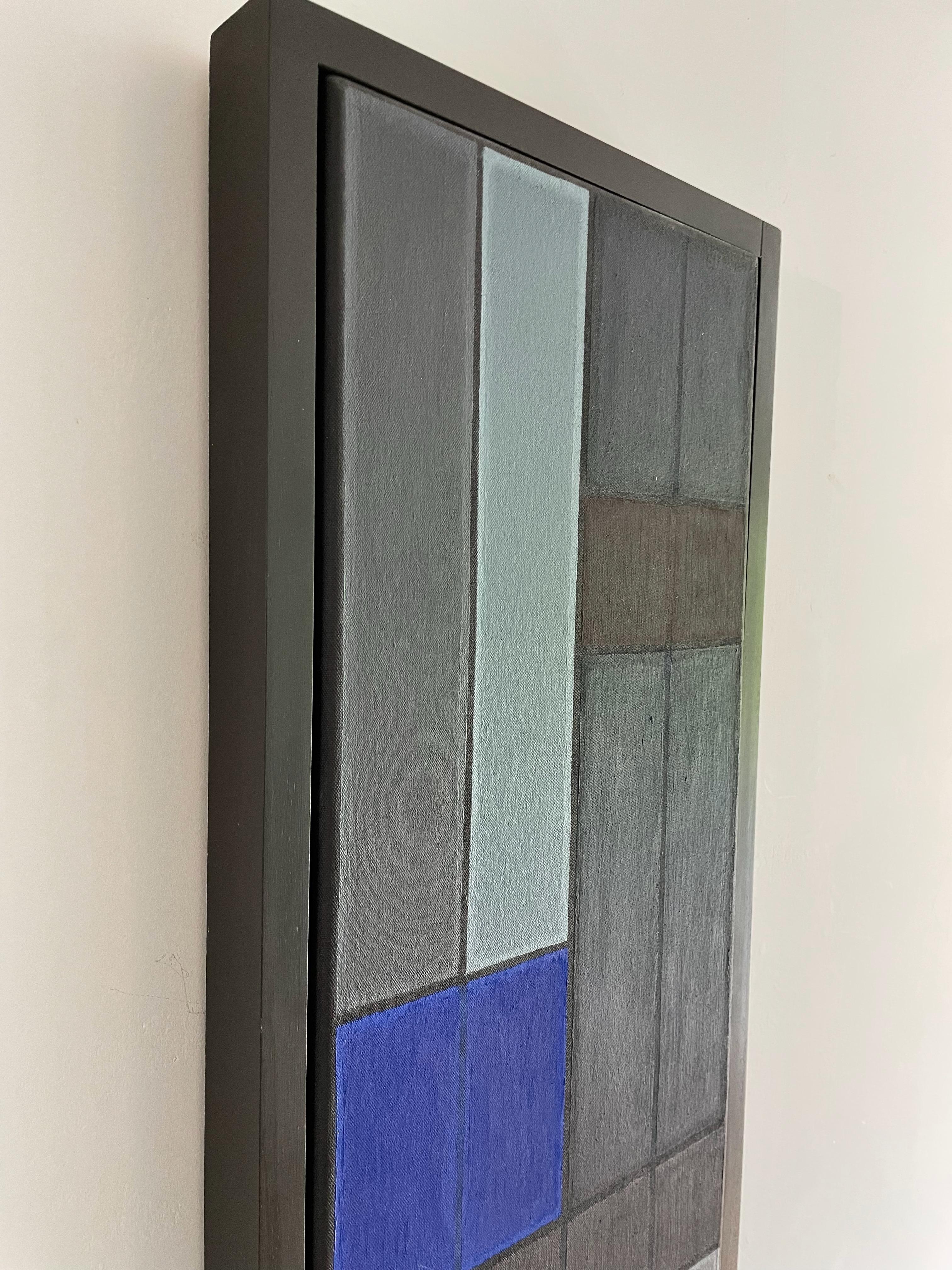 Ohne Titel Blaue abstrakte Nummer 2.  Geometrisches Ölgemälde (Geometrische Abstraktion), Painting, von John Hopwood