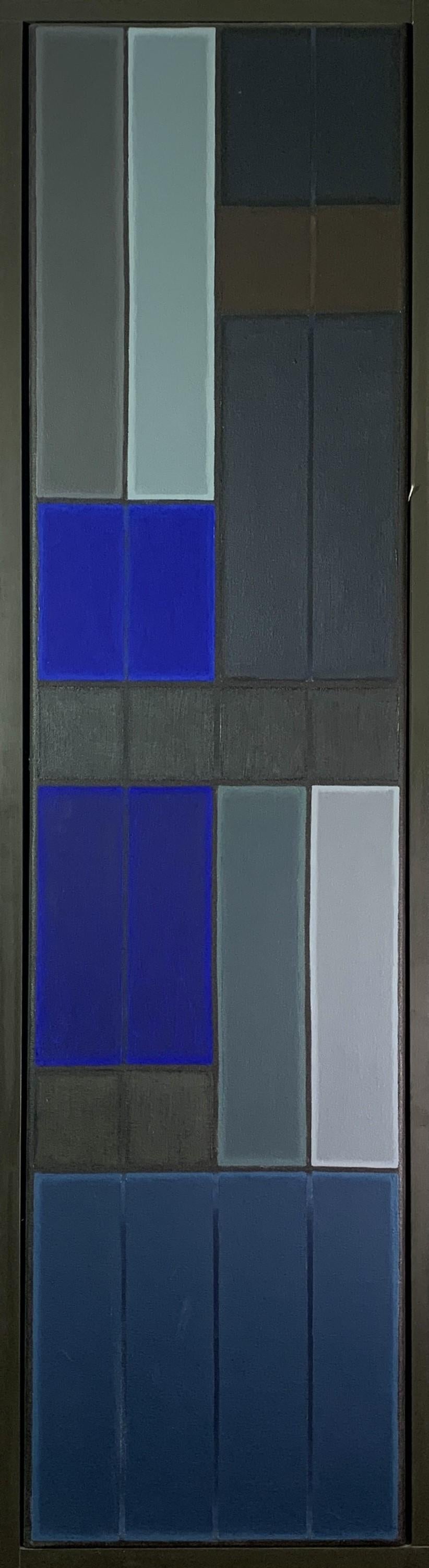 John Hopwood Abstract Painting – Ohne Titel Blaue abstrakte Nummer 2.  Geometrisches Ölgemälde