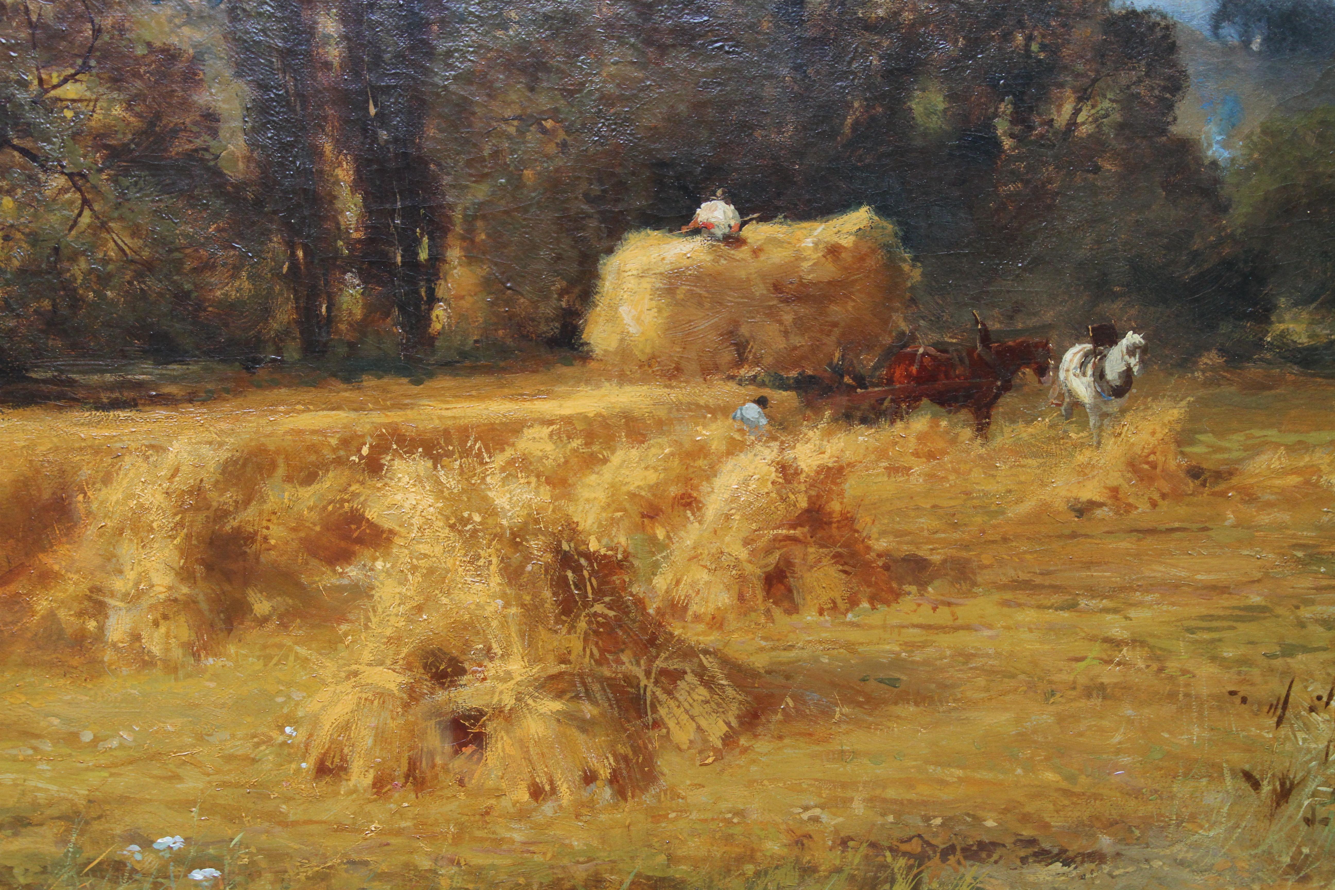 Harvest Time in Yorkshire - British art 19th century landscape oil painting For Sale 1