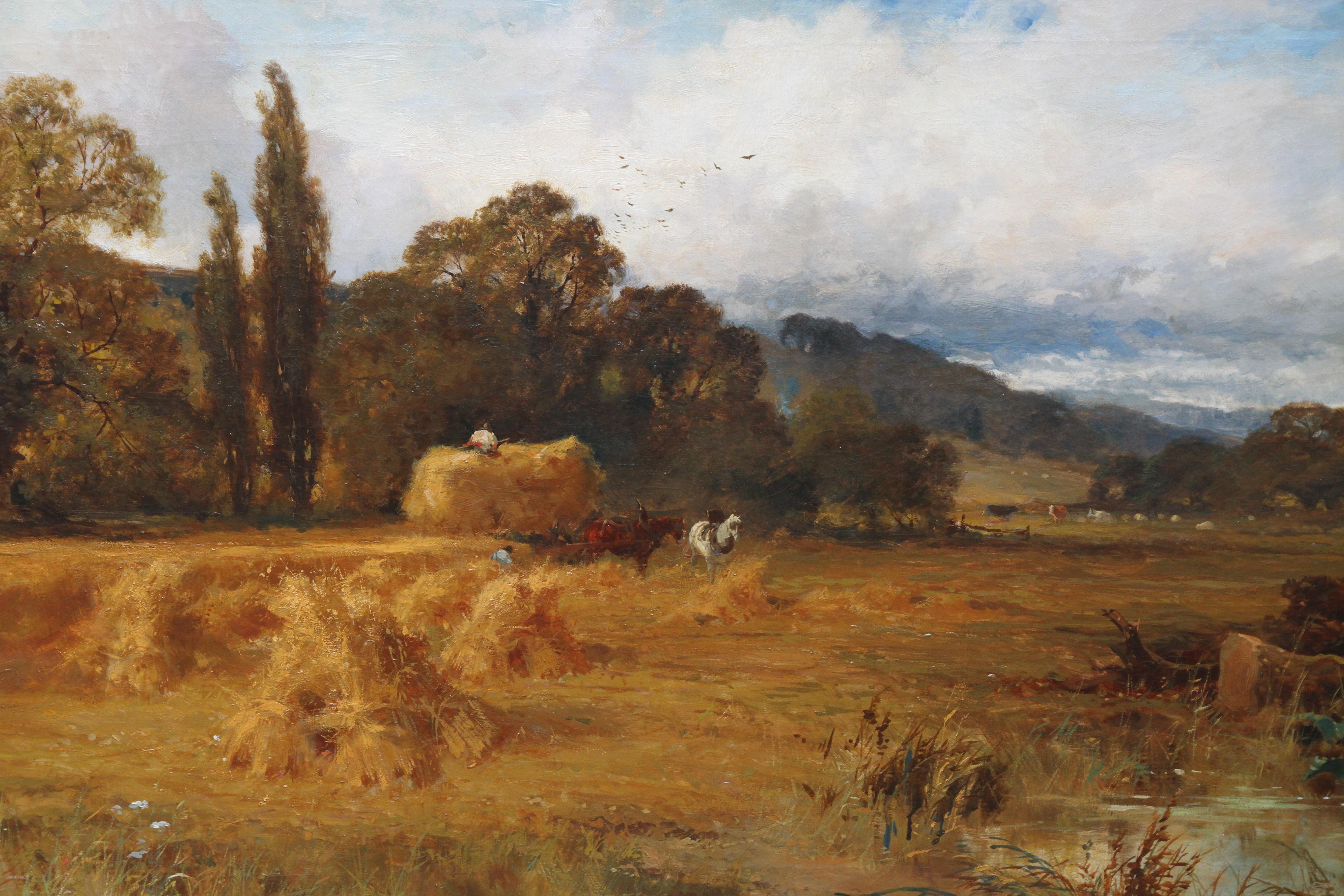 Harvest Time in Yorkshire - British art 19th century landscape oil painting For Sale 5