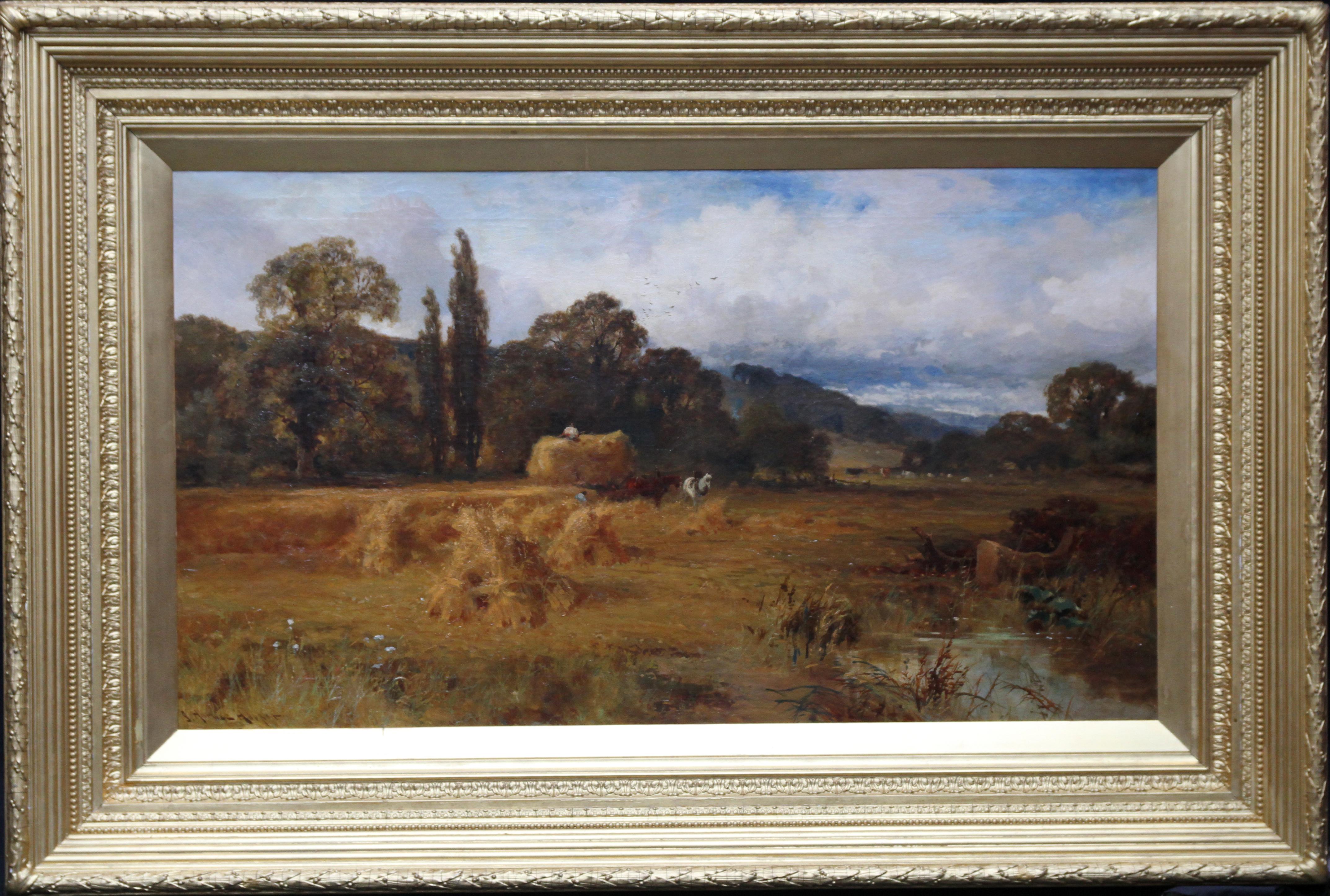 John Horace Hooper Landscape Painting - Harvest Time in Yorkshire - British art 19th century landscape oil painting