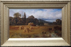 Antique Harvest Time in Yorkshire - British art 19th century landscape oil painting