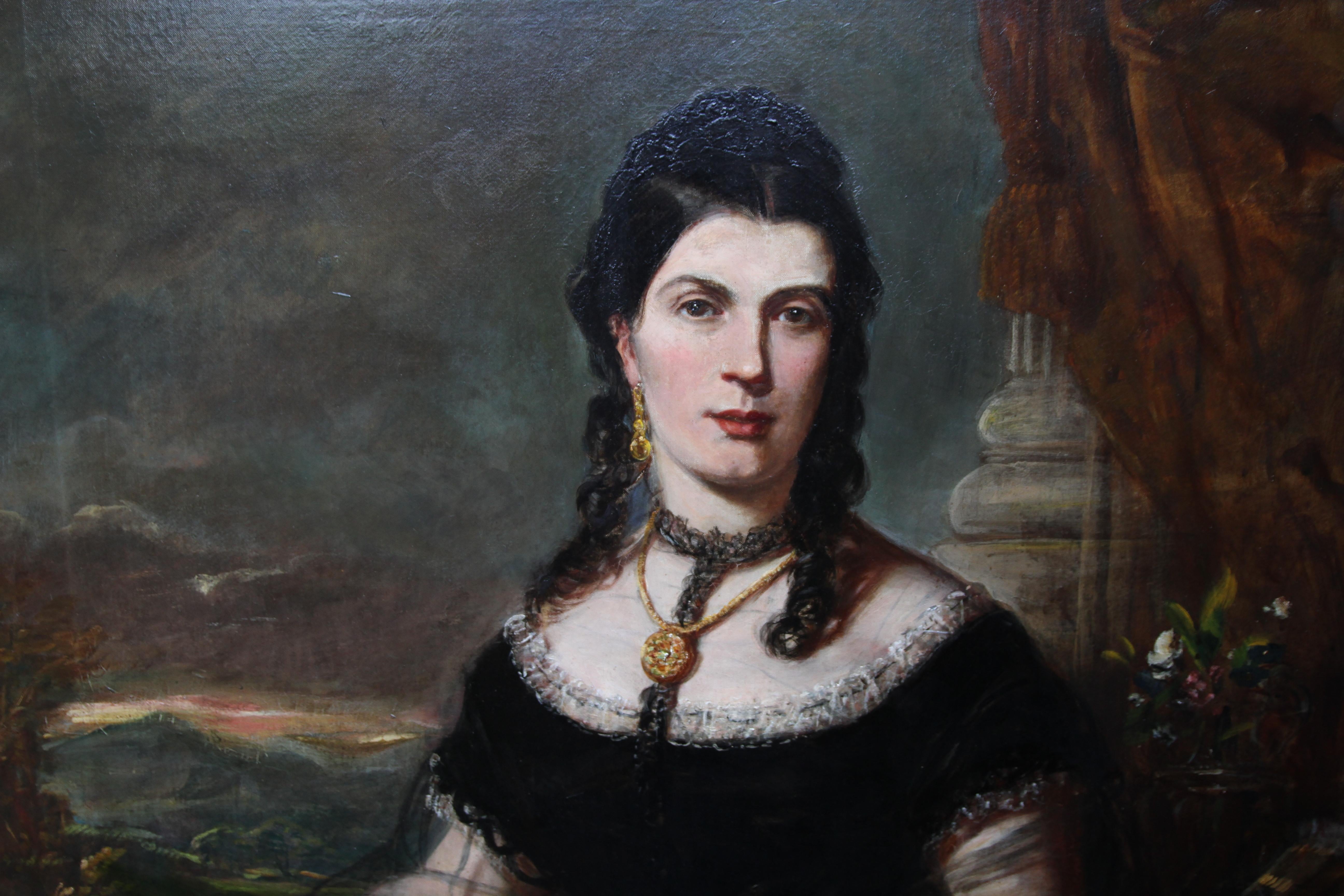 Portrait of a Lady - Scottish art Victorian oil painting Edinburgh society lady - Black Portrait Painting by John Horsburgh