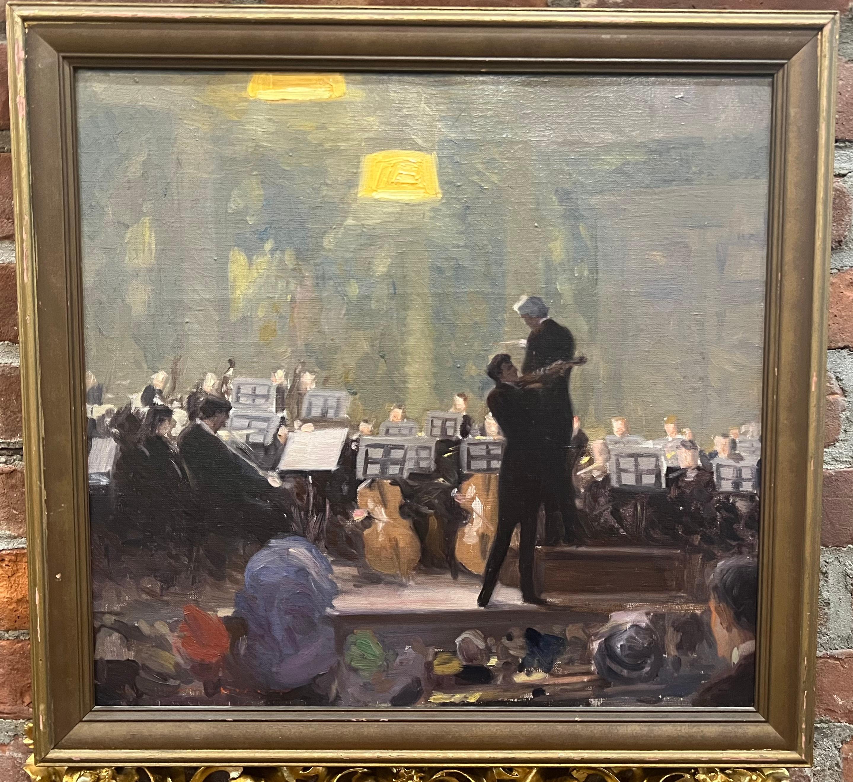 ASHCAN Escuela Impresionista Antigua NYC Orquesta SYMPHONY Violín Pintura - Painting de John Howitt