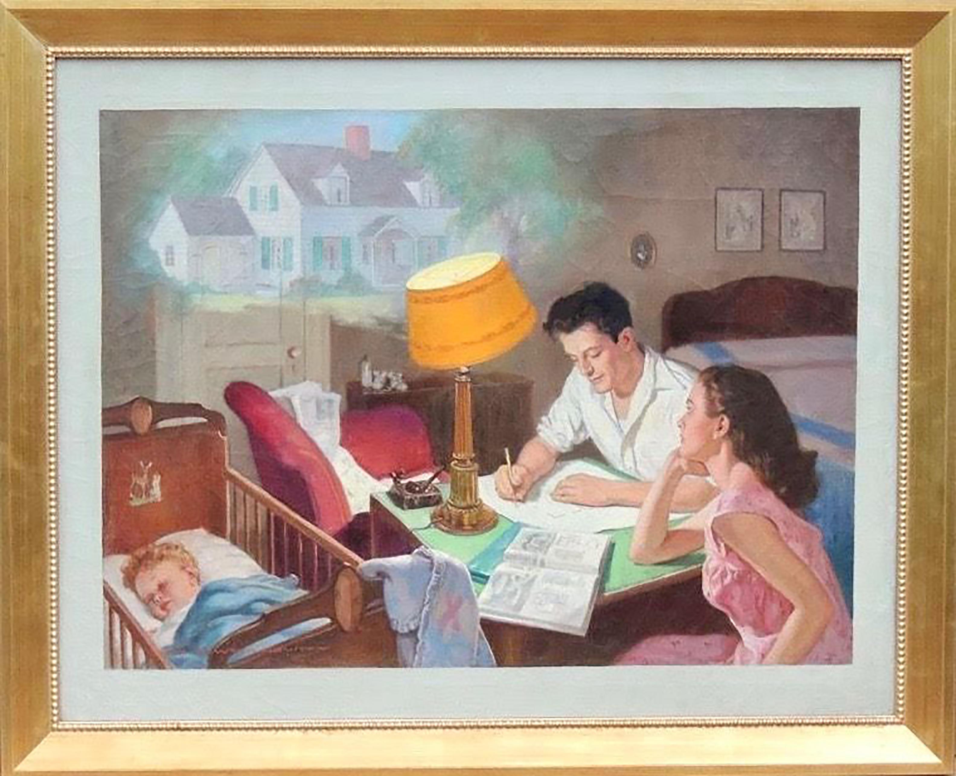 Paying the Bills - Brown Figurative Painting by John Howitt