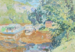 John Hoyland (né en 1957) - 20e siècle Huile, bateaux de Bouziès