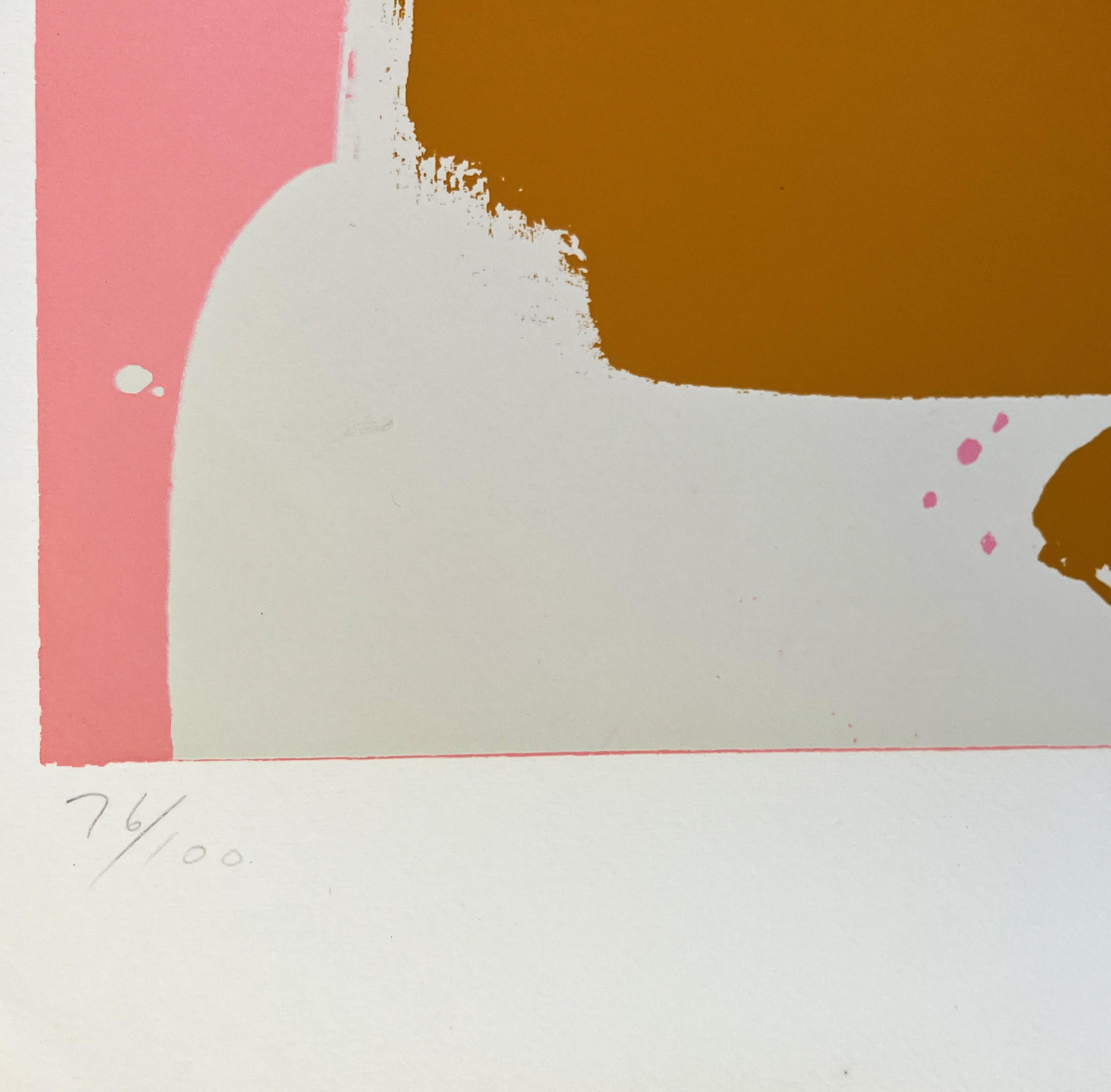 Brown Block auf Pink - aus der New York Suite (Beige), Abstract Print, von John Hoyland