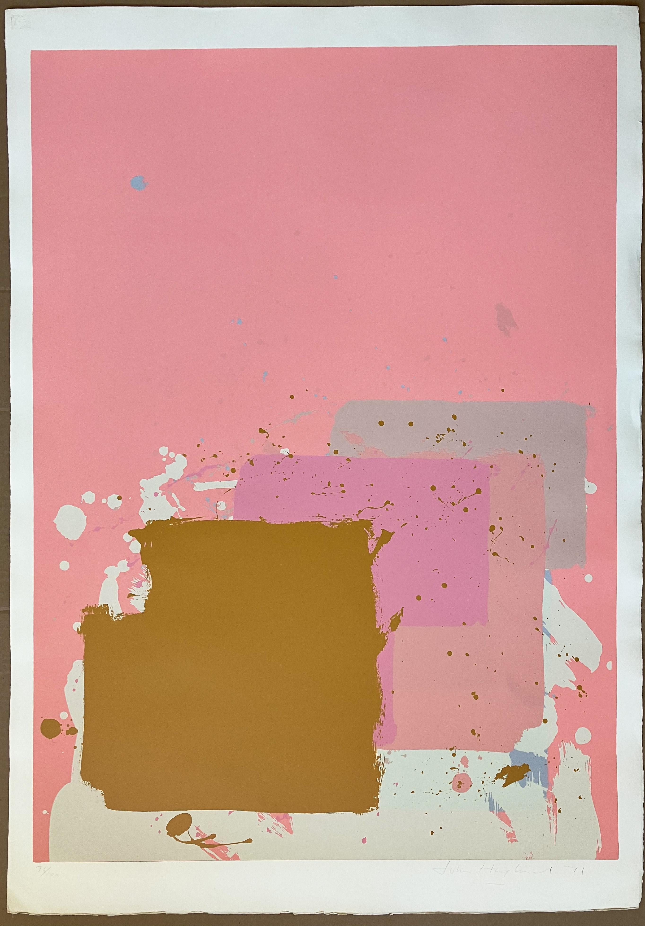 John Hoyland Abstract Print - Brown Block on Pink - from the New York Suite