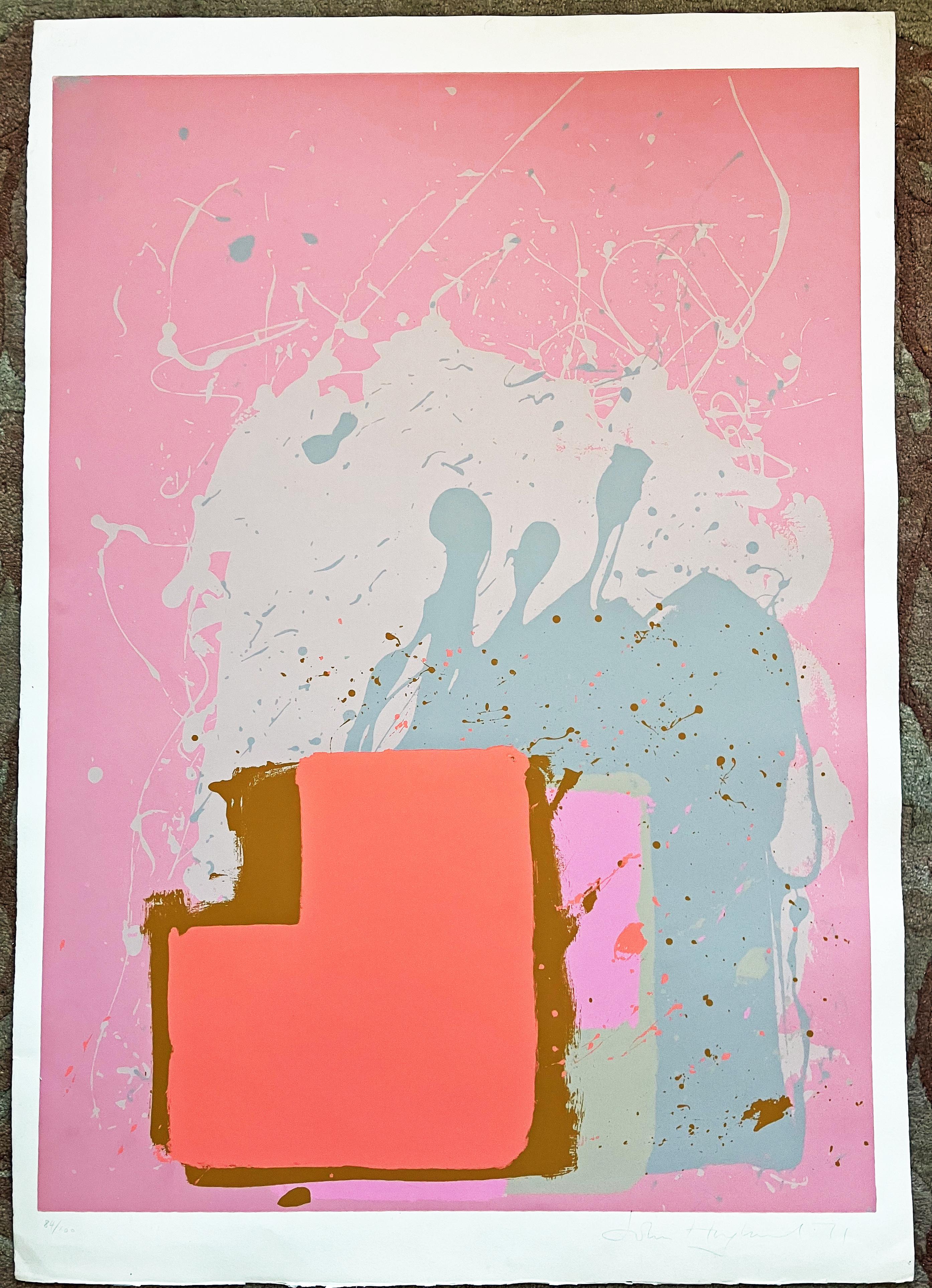 John Hoyland Abstract Print - Red Block on Pink - from the New York Suite
