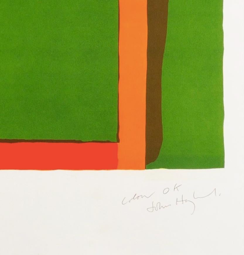 Small Green Swiss, 1968 - Green Abstract Minimalist Print with Orange and Red For Sale 2