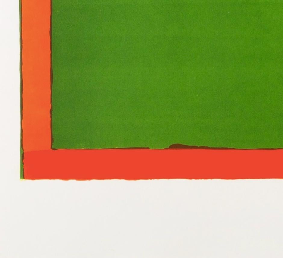 Small Green Swiss, 1968 - Green Abstract Minimalist Print with Orange and Red For Sale 4