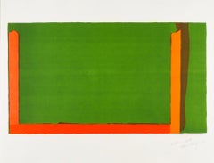 Pequeño suizo verde, 1968 - Impresión minimalista abstracta verde con naranja y rojo