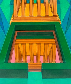 Chamber - Greek Doric Temple & Lush Green Gardens with Reflecting Pool, Framed