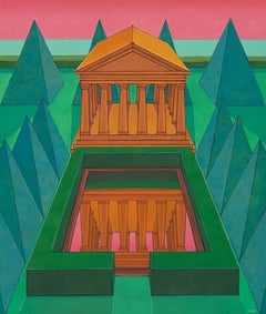 Chamber - Greek Doric Temple & Lush Green Gardens with Reflecting Pool, Framed