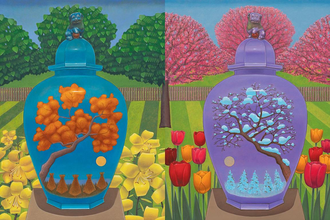 Figurative Painting de John Hrehov - Four Seasons : colorida obra de arte figurativa