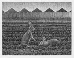 Glean - Landscape, Sown Field w/ Two Rabbits, Graphite, Archival Paper