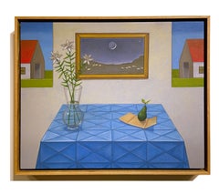 Magnificat - Still Life w/Pear Table Setting, Geometric Patterns, Oil on Panel